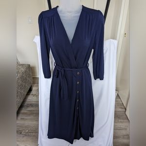 Monteau V-Neck Dress with Raglan Sleeves - Size: M, Navy Blue